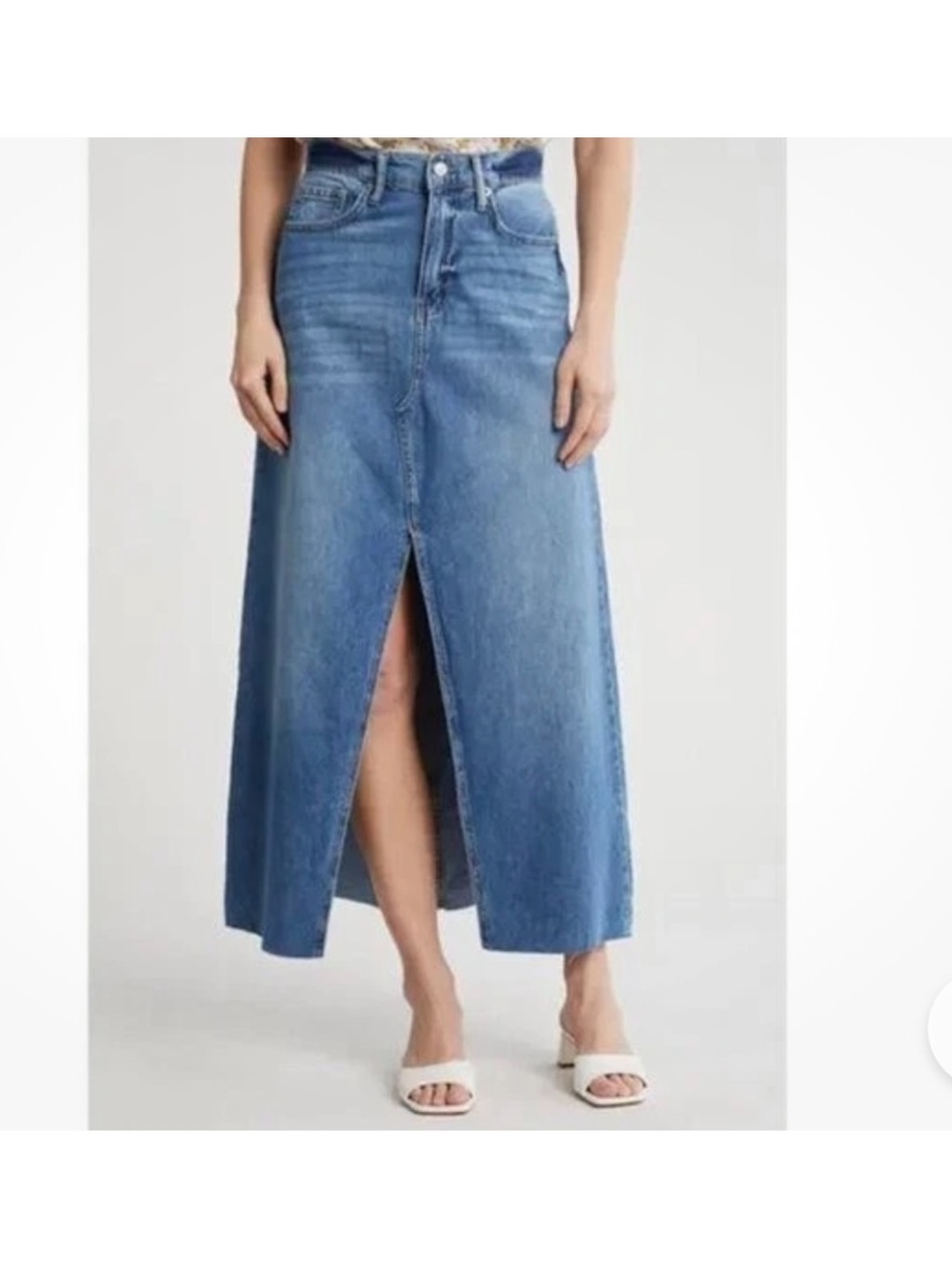 American Eagle Denim Maxi Skirt with Front Slit - Blue
